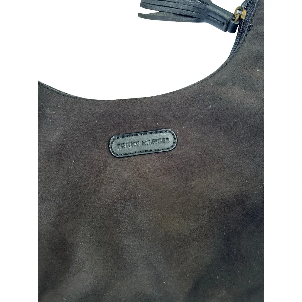 Tommy Hilfiger Y2K Black Suede Hobo Bag Tassel Studded Braided Strap Vintage